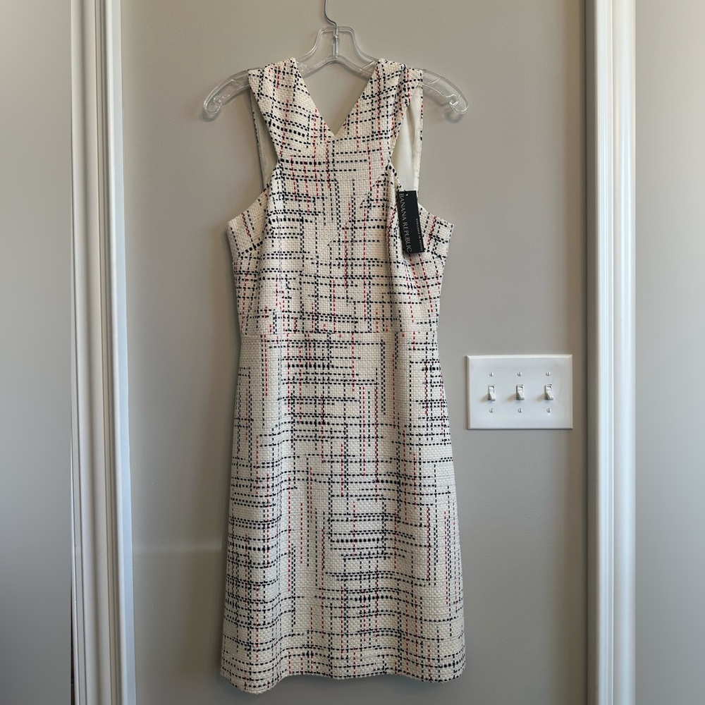 Banana Republic Cream Plaid Sleeveless Midi Dress